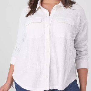 Relaxed Long-Sleeve Collared Button-Down Knit Top NWT